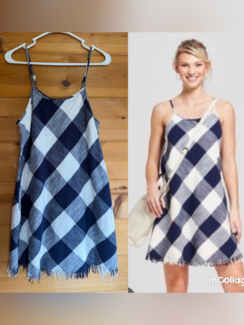 Universal Thread Navy White Spaghetti-Strap Dress frayed western beach vibe med
